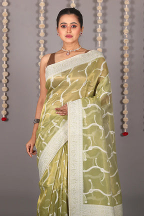 Green Blended Tissue Saree with Jalwork - Keya Seth Exclusive