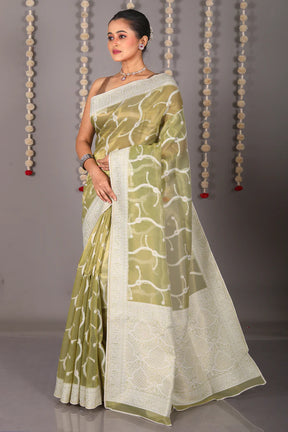 Green Blended Tissue Saree with Jalwork - Keya Seth Exclusive