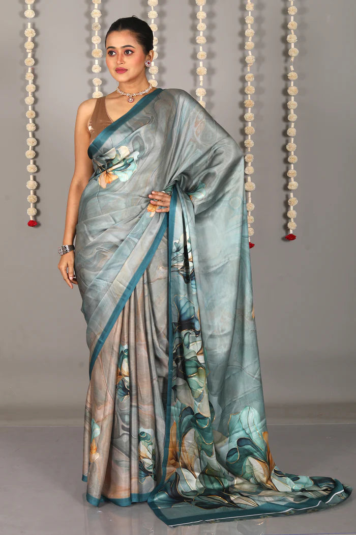 Dual Tone Green Blended Satin Silk Saree - Keya Seth Exclusive