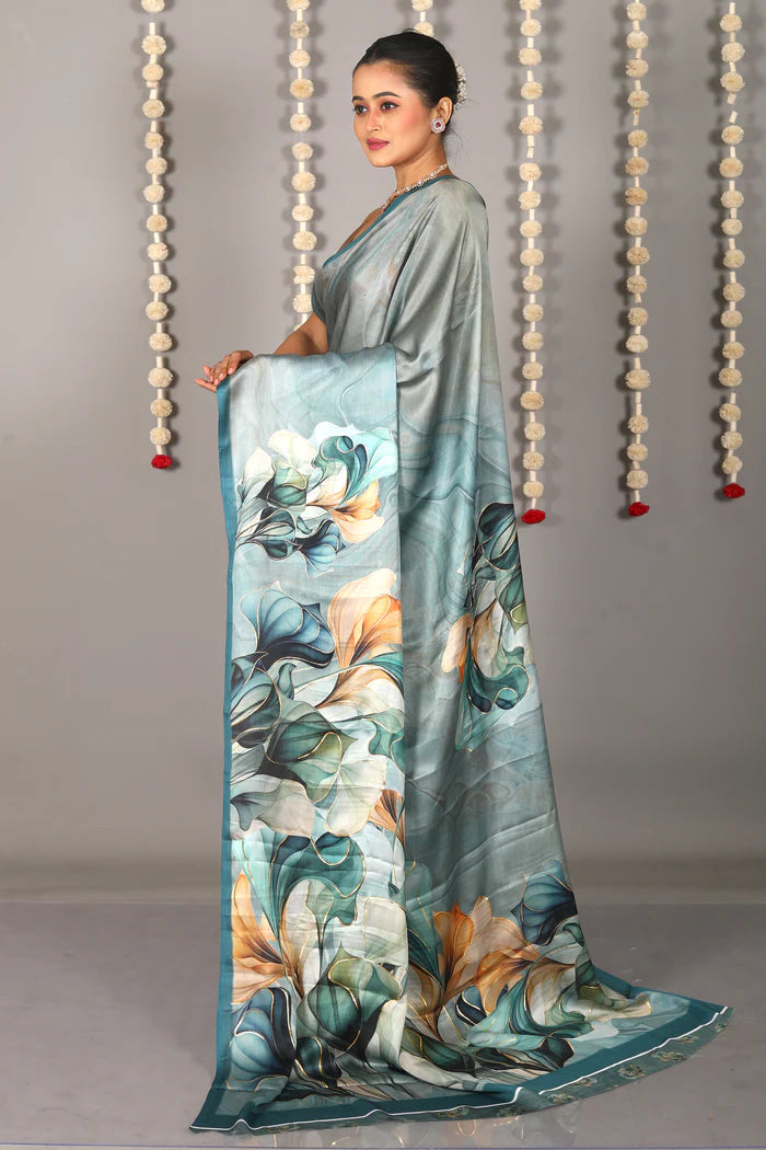 Dual Tone Green Blended Satin Silk Saree - Keya Seth Exclusive
