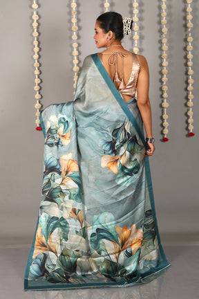 Dual Tone Green Blended Satin Silk Saree - Keya Seth Exclusive