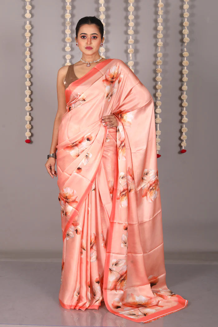 Orange Blended Satin Silk Saree - Keya Seth Exclusive
