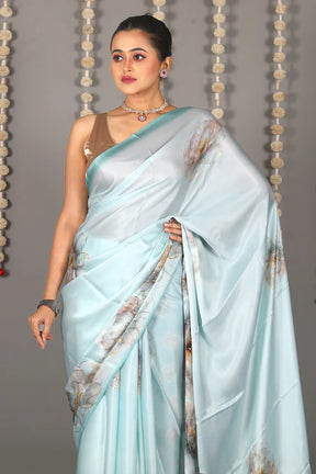 Sea Green Blended Satin Silk Saree - Keya Seth Exclusive