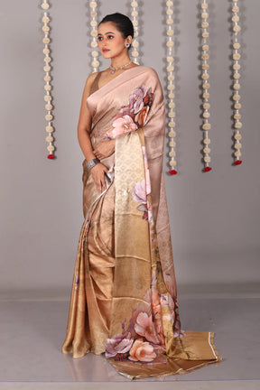 Light Brown Blended Satin Silk Saree - Keya Seth Exclusive