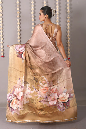 Light Brown Blended Satin Silk Saree - Keya Seth Exclusive