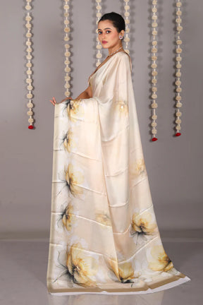 Offwhite Blended Satin Silk Saree - Keya Seth Exclusive