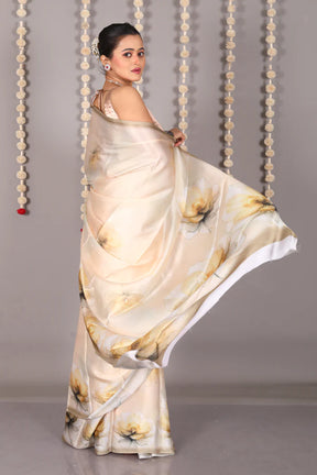 Offwhite Blended Satin Silk Saree - Keya Seth Exclusive