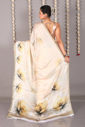 Offwhite Blended Satin Silk Saree - Keya Seth Exclusive