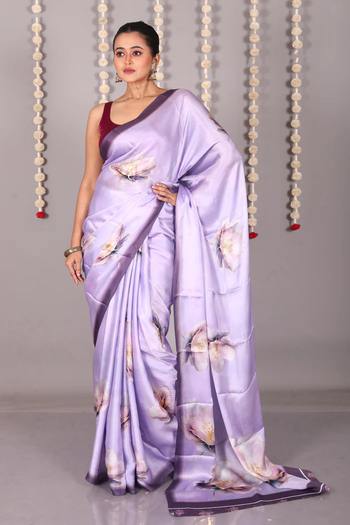 Purple Blended Satin Silk Saree - Keya Seth Exclusive