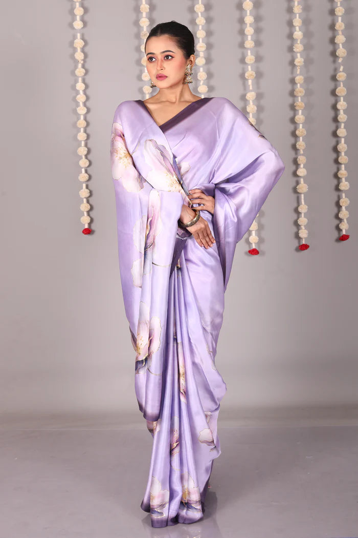 Purple Blended Satin Silk Saree - Keya Seth Exclusive