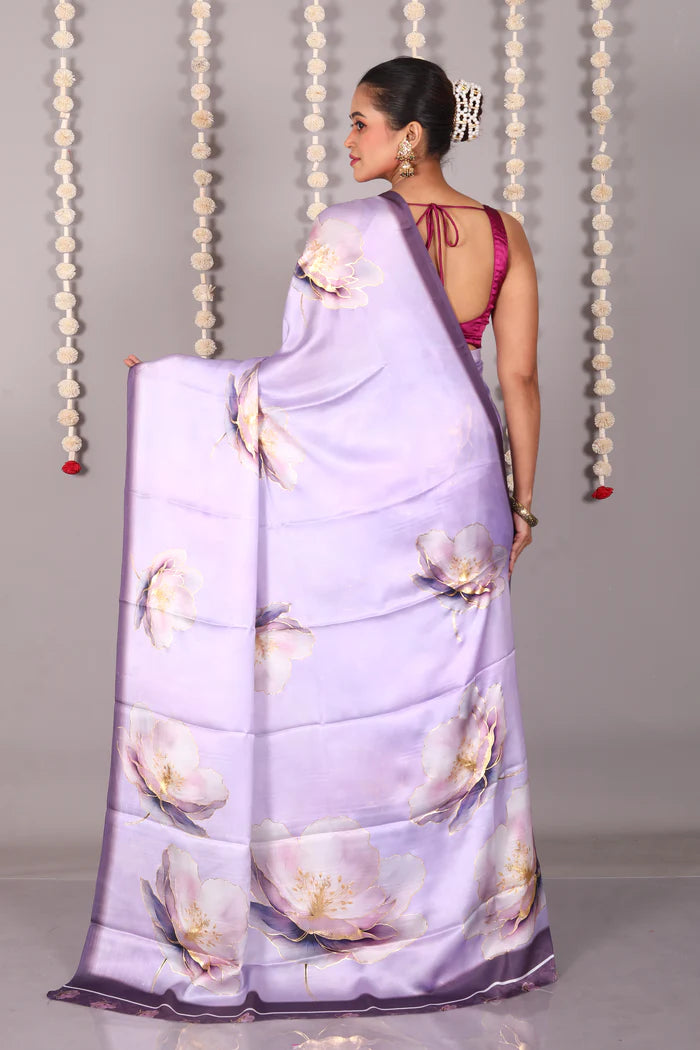Purple Blended Satin Silk Saree - Keya Seth Exclusive
