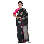 Load image into Gallery viewer, Black Color Sana Silk Saree with highlighted all over Silver motif and Pallu