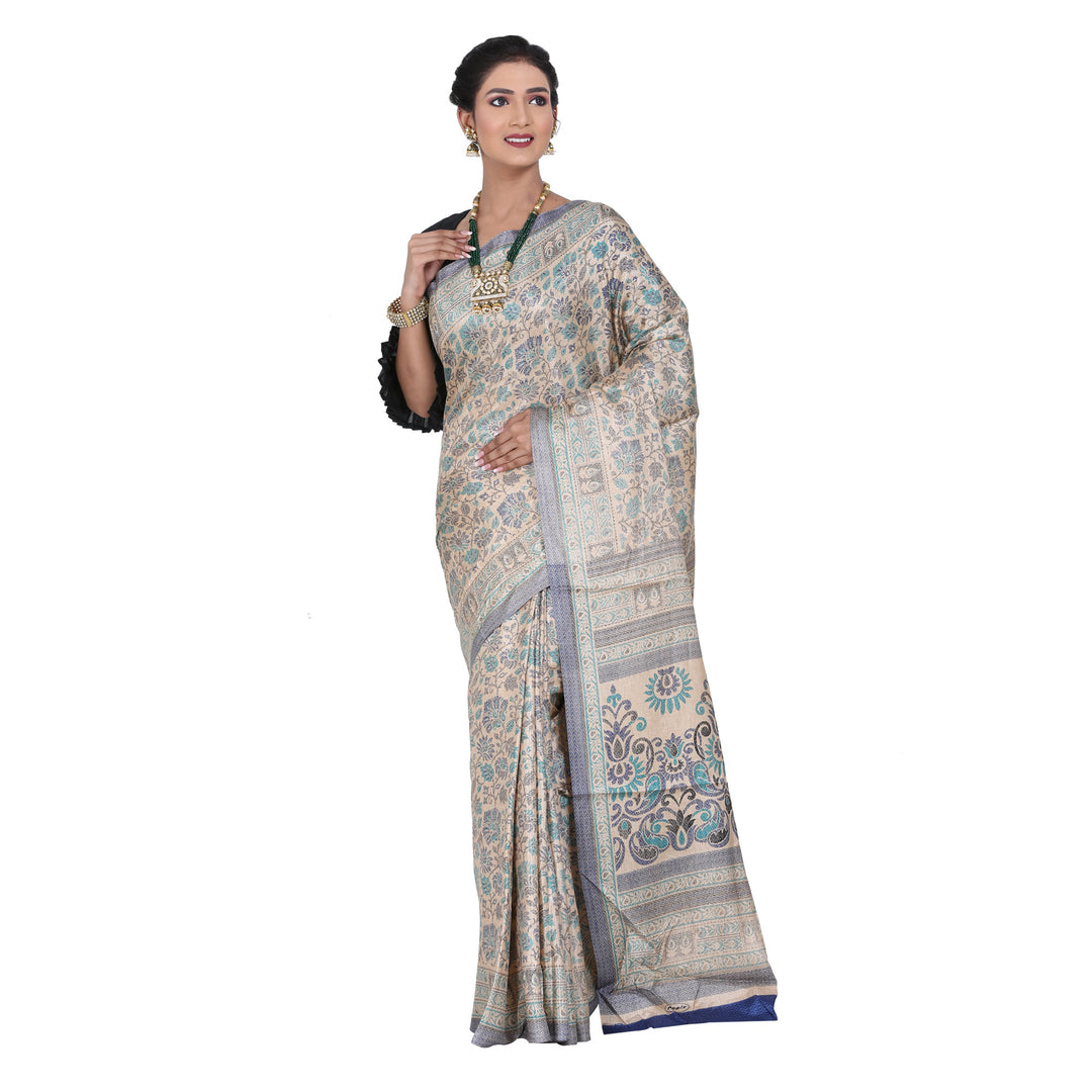 Beige Color Printed Ghicha Silk Saree with all over Multicolor Designer printed sari - Keya Seth Exclusive