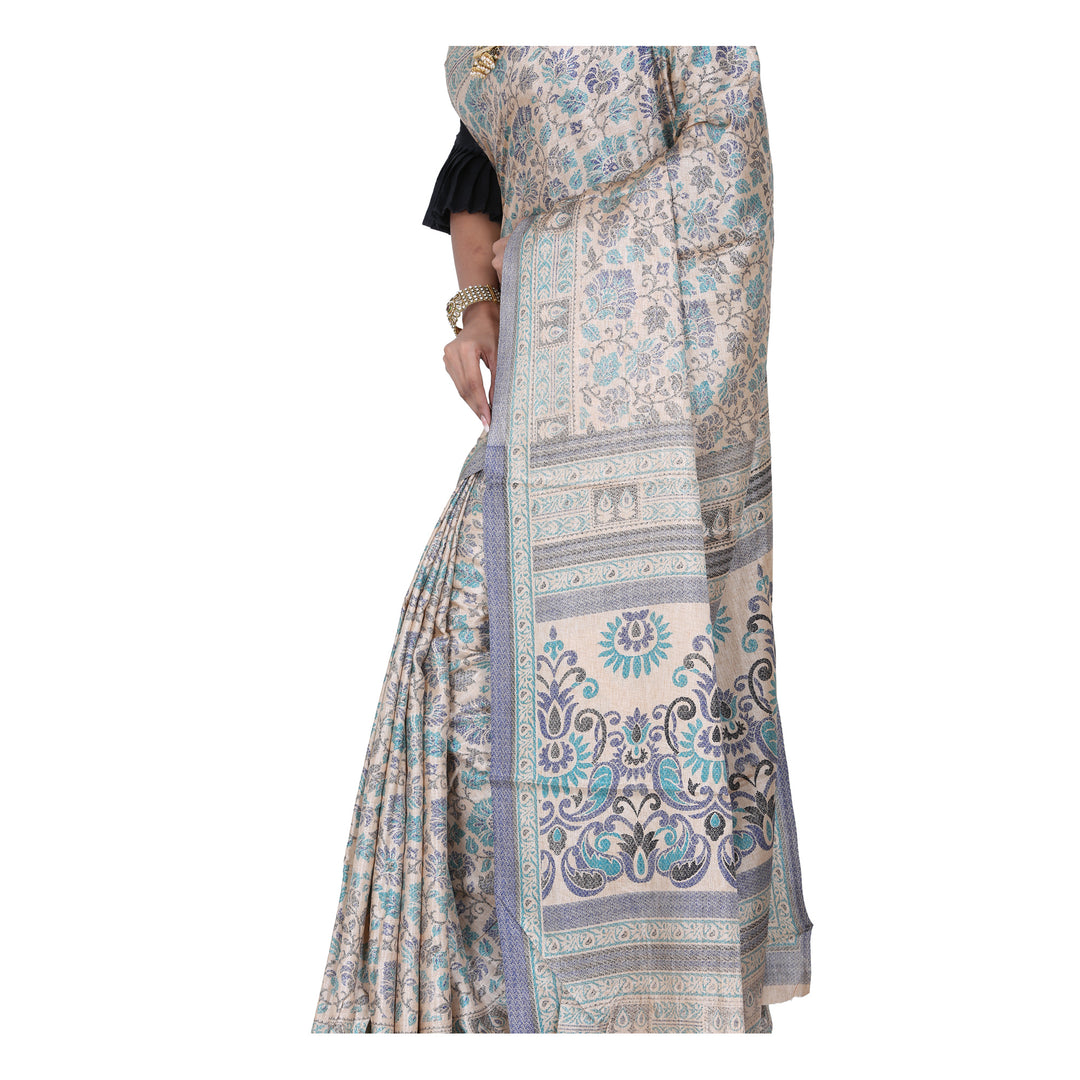 Beige Color Printed Ghicha Silk Saree with all over Multicolor Designer printed sari - Keya Seth Exclusive