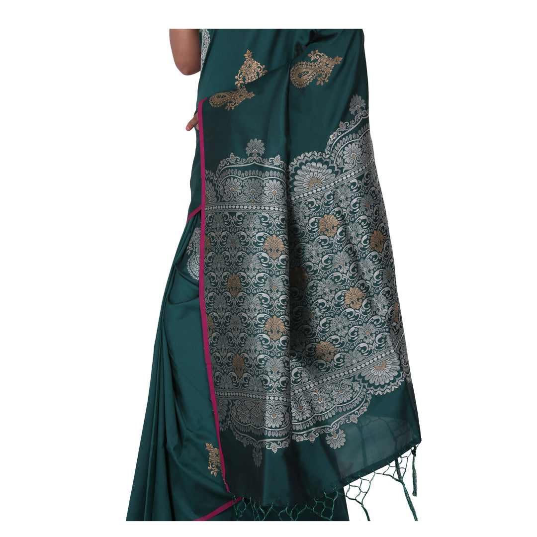 Green Color Sana Silk Saree with highlighted all over Silver motif and Pallu - Keya Seth Exclusive