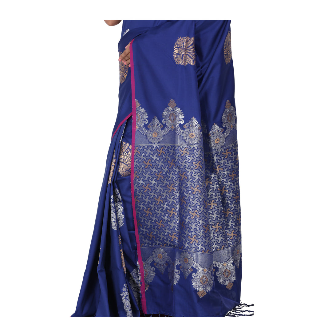 Blue Color Sana Silk Saree with highlighted all over Silver motif and Pallu