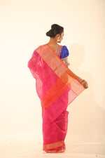 Load image into Gallery viewer, PINK COLOUR CHANDERI SILK SAREE WITH CONTRASTING  ZARI WOVEN BORDER - Keya Seth Exclusive
