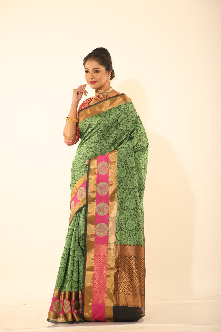 GREEN COLOUR EPICAL SILK WITH ALL OVER SELF WEAVING - Keya Seth Exclusive