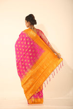 Load image into Gallery viewer, PINK COLOUR CHANDERI SILK SAREE WITH CONTRASTING YELLOW ZARI WOVEN BORDER - Keya Seth Exclusive
