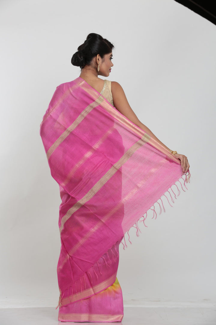 GREEN COLOUR MUGA HANDLOOM SAREE WITH CONTRASTING TIE AND DIE EFFECT - Keya Seth Exclusive