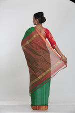 Load image into Gallery viewer, DARK GREEN COLOUR LIGHT WEIGHT SILK SAREE WITH CONTRASTING MAROON COLOUR PALLU AND BORDER