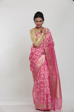 Load image into Gallery viewer, PINK COLOUR BEAUTIFUL JUTE SILK SAREE WITH ALL OVER GOLDEN HIGHLIGHT - Keya Seth Exclusive