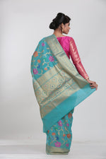 Load image into Gallery viewer, GREEN COLOUR CHANDERI SILK SAREE WITH ALL OVER FLORAL WEAVING - Keya Seth Exclusive