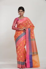 Load image into Gallery viewer, ORANGE COLOUR MINAKARI TISSU SILK WITH ALL OVER FLORAL WEAVING - Keya Seth Exclusive