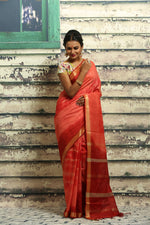 Load image into Gallery viewer, ORANGE COLOUR DYED MUGA COTTON HANDLOOM