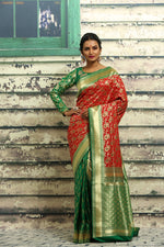 Load image into Gallery viewer, RED AND GREEN COLOUR HALF AND HALF KANJIRASSI SILK SAREE