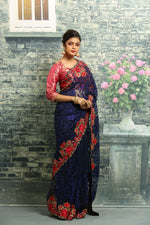 Load image into Gallery viewer, BLUE COLOUR NET EMBROIDERED FANCY SAREE