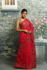 Load image into Gallery viewer, RANI COLOUR NET EMBROIDERED FANCY SAREE - Keya Seth Exclusive