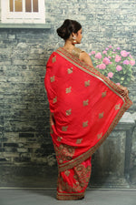 Load image into Gallery viewer, ORANGE COLOUR SILK FANCY SAREE WITH ALL OVER HAND EMBROIDERY HIGHLIGHT