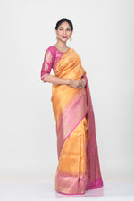 Load image into Gallery viewer, ORANGE COLOUR SHADED LIGHT WEIGHT  SILK SAREE WITH ALL OVER SELF WEAVING