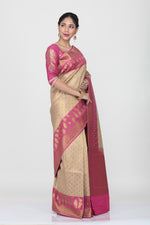 Load image into Gallery viewer, DARK BEIGE COLOUR BUTA SILK SAREE WITH CONTRASTING BORDER AND PALLU