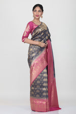 Load image into Gallery viewer, DARK BLUE COLOUR SILK SAREE WITH ALL OVER SELF WEAVING - Keya Seth Exclusive