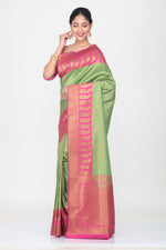 Load image into Gallery viewer, GREEN COLOUR BUTA SILK SAREE WITH CONTRASTING BORDER AND PALLU