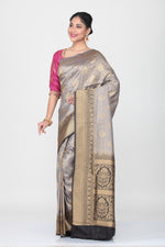 Load image into Gallery viewer, GREY COLOUR  SILK SAREE WITH CONTRASTING BLACK COLOUR BORDER