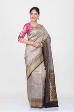 Load image into Gallery viewer, GREY COLOUR  SILK SAREE WITH CONTRASTING BLACK COLOUR BORDER