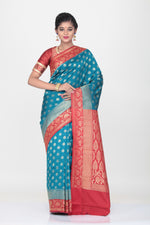 Load image into Gallery viewer, BLUE COLOUR BUTA SILK SAREE WITH CONTRASTING BORDER AND PALLU