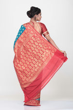 Load image into Gallery viewer, BLUE COLOUR BUTA SILK SAREE WITH CONTRASTING BORDER AND PALLU