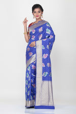 Load image into Gallery viewer, BLUE COLOUR OPARA KATAN SILK SAREE WITH ALL OVER MULTICOLORED FLORAL WEAVING