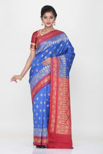 Load image into Gallery viewer, DARK BLUE COLOUR SILK SAREE WITH CONTRASTING BORDER AND PALLU