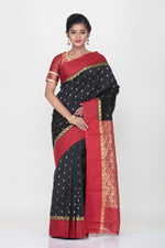 Load image into Gallery viewer, BLACK COLOUR KORIAL SILK SAREE WITH CONTRASTING RED BORDER AND PALLU - Keya Seth Exclusive