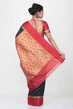 Load image into Gallery viewer, BLACK COLOUR KORIAL SILK SAREE WITH CONTRASTING RED BORDER AND PALLU - Keya Seth Exclusive
