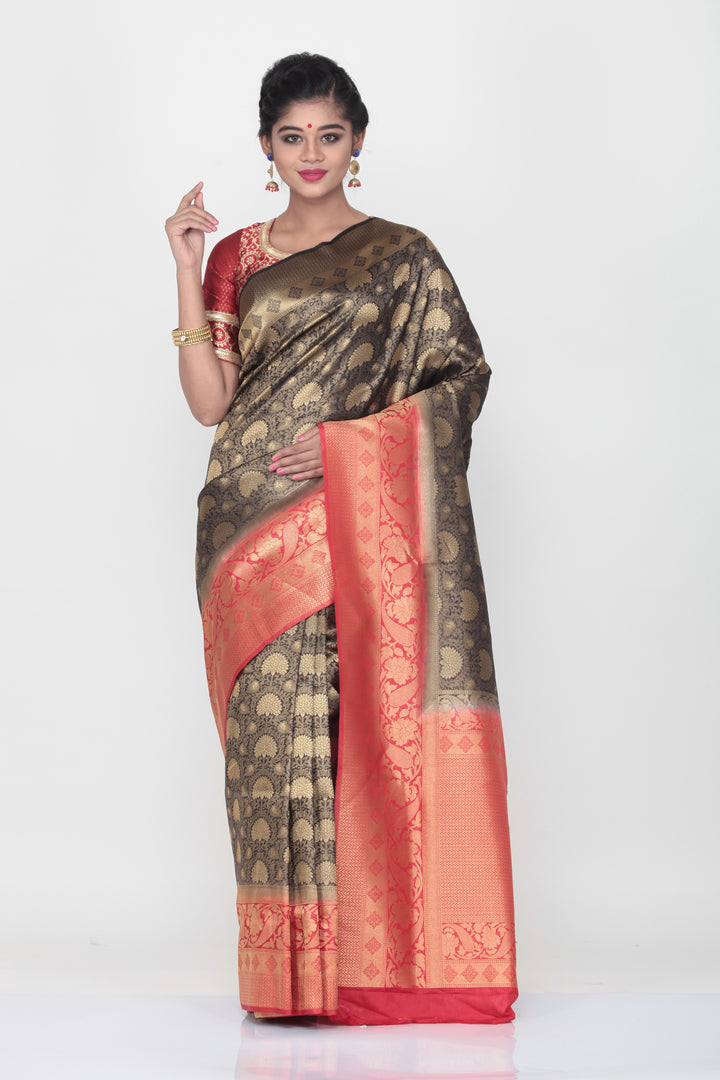 ORANGE COLOUR SHADED LIGHT WEIGHT  SILK SAREE WITH ALL OVER SELF WEAVING