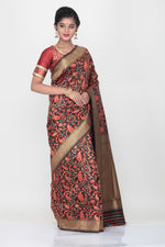 Load image into Gallery viewer, BLACK COLOUR GHICHA SILK SAREE WITH ALL OVER CONTRASTING FLORAL WEAVING