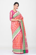Load image into Gallery viewer, PEACH COLOUR OPARA KATAN SILK SAREE WITH CONTRASTING BORDER AND PALLU