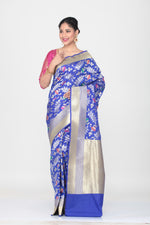 Load image into Gallery viewer, BLUE COLOUR OPARA KATAN SILK SAREE WITH ALL OVER FLORAL MINAKARI WEAVING