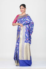 Load image into Gallery viewer, BLUE COLOUR OPARA KATAN SILK SAREE WITH ALL OVER FLORAL MINAKARI WEAVING